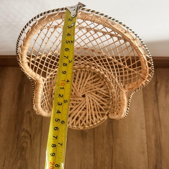 Peacock Wicker Fan Back Rattan Chair 16" Doll Plant Stand Boho Cottage Core - Picture 6 of 7